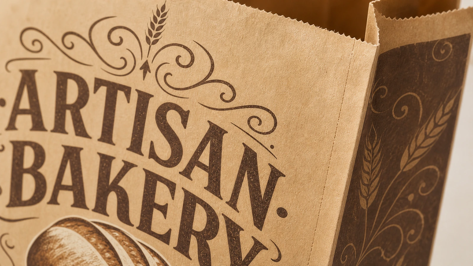 烘焙袋印刷和袋口细节 ARTISAN BAKERY 印刷特写及锯齿形袋口